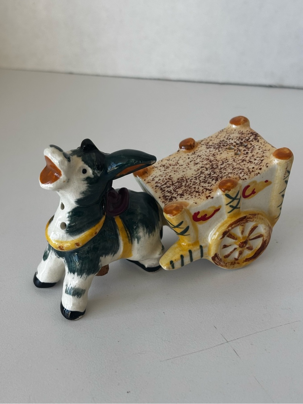 Vintage Ceramic Donkey and Food Cart Salt and Pepper Shaker Set
